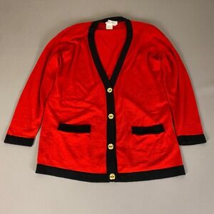 Vintage Outlander Studio Cardigan Womens Large Red Black Wool Blend Knit Sweater